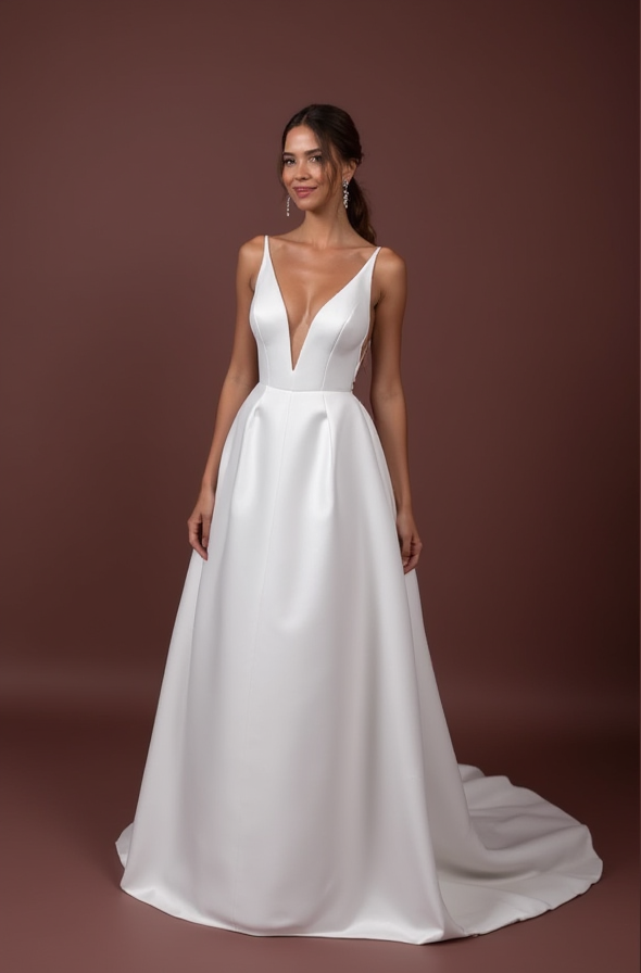 A-Line Bridal Dress with a Chapel Train for a Classic and Grand Look backless New Satin