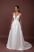 A-Line Bridal Dress with a Chapel Train for a Classic and Grand Look backless New Satin