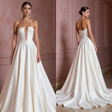 A-Line Wedding Gown with a Flowing Skirt for a Graceful Look backless New Satin