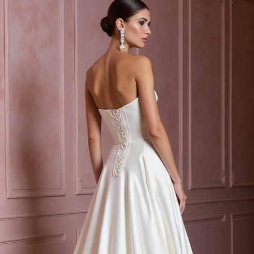 A-Line Wedding Gown with a Flowing Skirt for a Graceful Look backless New Satin