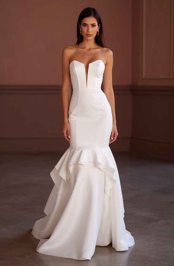 Sophisticated Mermaid Wedding Dress with a Sheer Lace Bodice for Elegance backless New Satin white