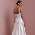 Stunning A-Line Bridal Gown with a Flowing Train for a Majestic Look backless mesh New Satin split