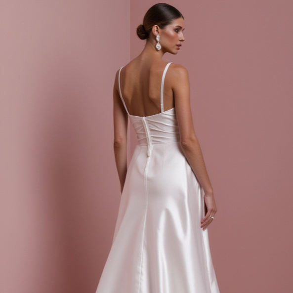 Stunning A-Line Bridal Gown with a Flowing Train for a Majestic Look backless mesh New Satin split
