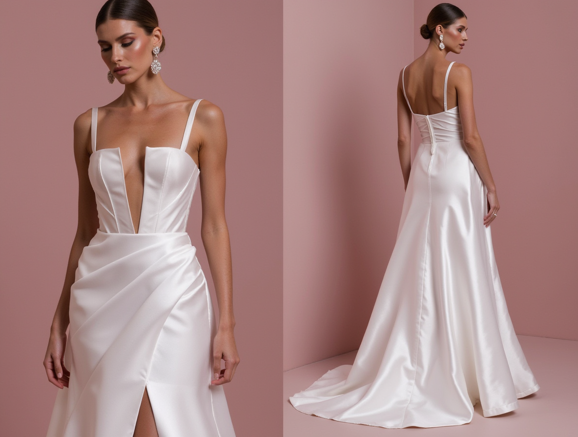 Stunning A-Line Bridal Gown with a Flowing Train for a Majestic Look backless mesh New Satin split