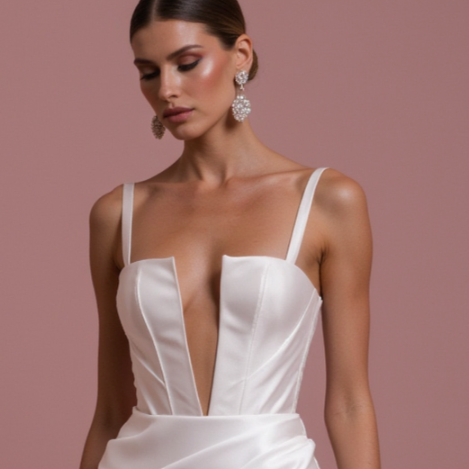 Stunning A-Line Bridal Gown with a Flowing Train for a Majestic Look backless mesh New Satin split