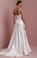 Stunning A-Line Bridal Gown with a Flowing Train for a Majestic Look backless mesh New Satin split