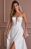 A-Line Wedding Dress for Petite Brides with a Perfectly Balanced Fit backless New Satin split