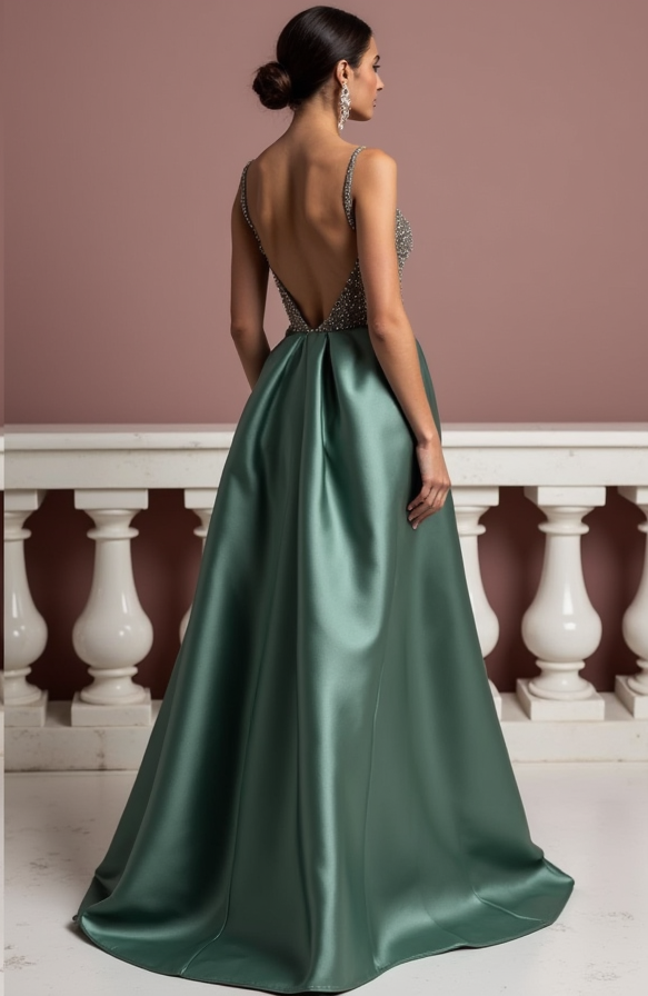 Chic Evening Dress and Prom Dress with a Floor-Length Train for a Dramatic Effect backless New Satin
