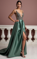 Chic Evening Dress and Prom Dress with a Floor-Length Train for a Dramatic Effect backless New Satin