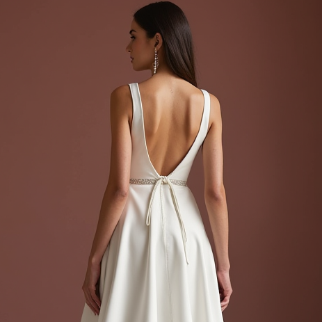 Flattering White A-Line Bridal Gown with a Natural Waistline for a Slim Fit backless New Satin white