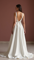 Flattering White A-Line Bridal Gown with a Natural Waistline for a Slim Fit backless New Satin white