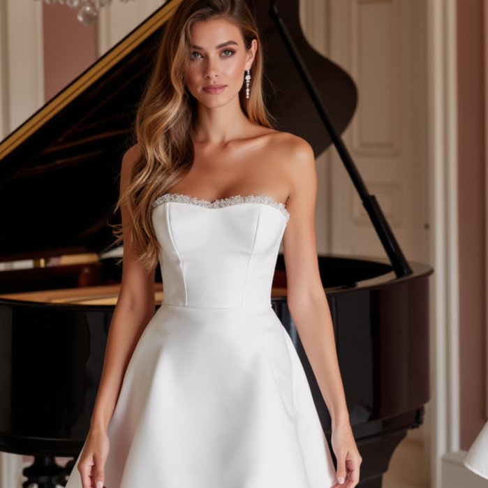 Modern Short Wedding Dress and Mini Dress with a Sweetheart Neckline backless New Satin Short Wedding Dress silk