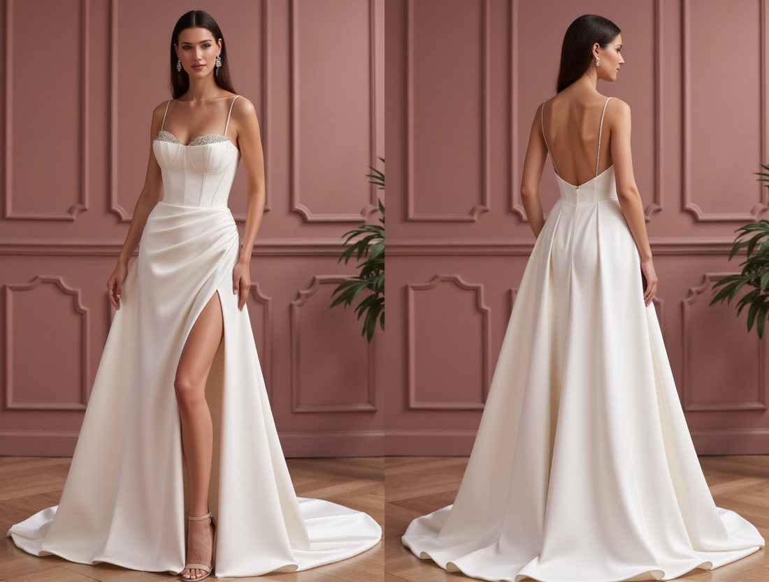 A-Line Wedding Dress with a Pleated Skirt for a Graceful Look backless New Satin