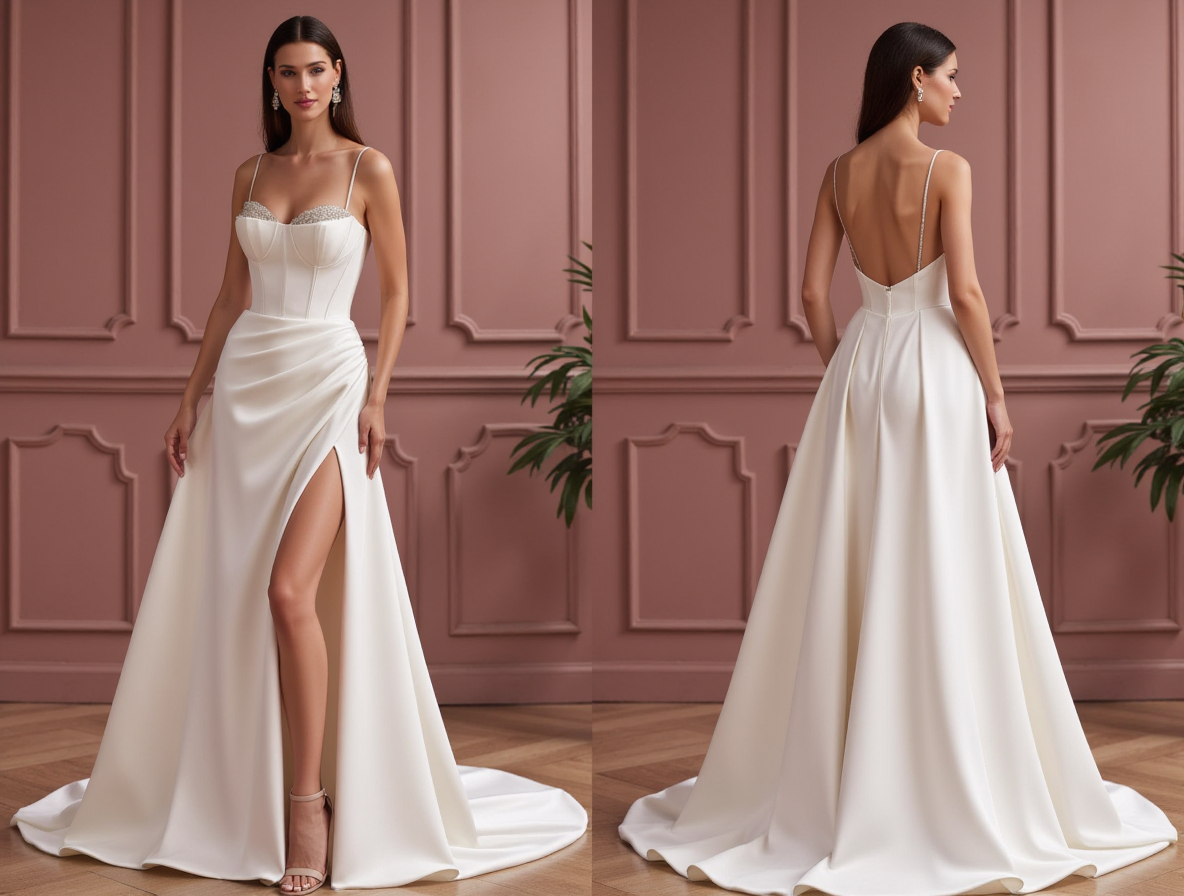 A-Line Wedding Dress with a Pleated Skirt for a Graceful Look backless New Satin