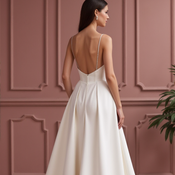 A-Line Wedding Dress with a Pleated Skirt for a Graceful Look backless New Satin