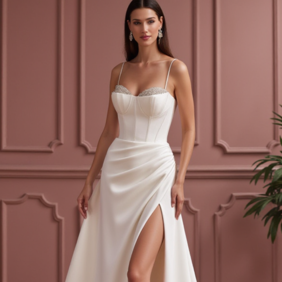 A-Line Wedding Dress with a Pleated Skirt for a Graceful Look backless New Satin