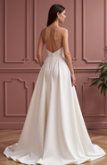 A-Line Wedding Dress with a Pleated Skirt for a Graceful Look backless New Satin