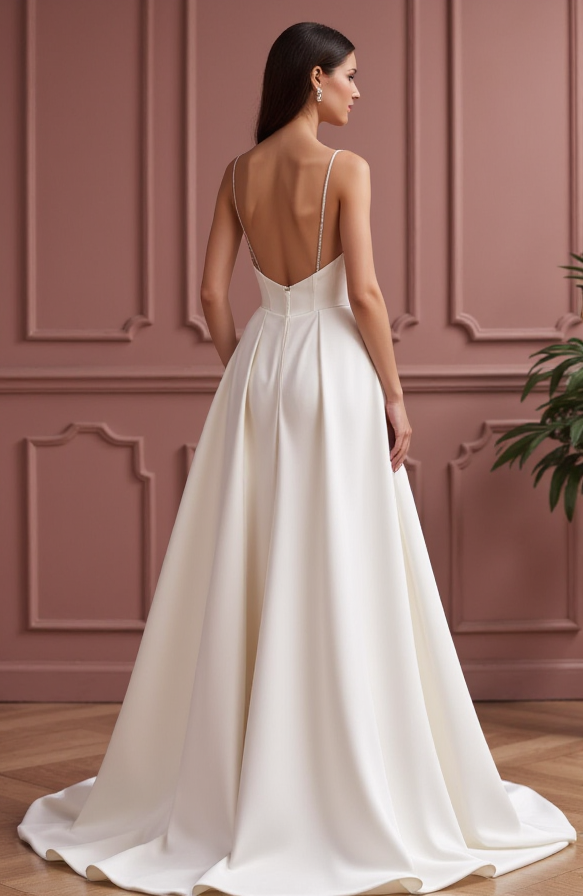 A-Line Wedding Dress with a Pleated Skirt for a Graceful Look backless New Satin