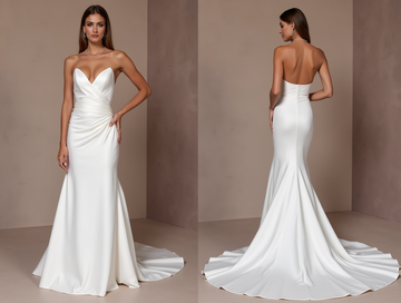Sexy White Mermaid Wedding Gown with an Off-the-Shoulder Neckline for a Romantic Touch backless New Satin white