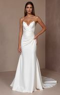 Sexy White Mermaid Wedding Gown with an Off-the-Shoulder Neckline for a Romantic Touch backless New Satin white