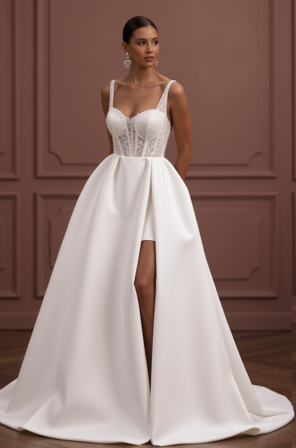 Cinderella-Inspired Princess Wedding Dress for a Dreamy Look New Satin split