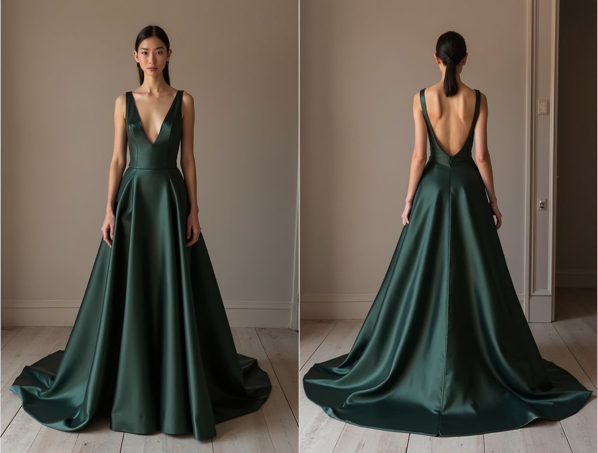 Flattering Green Evening Dress & Prom Gown with Ruched Fabric for a Sculpted Fit green New Satin