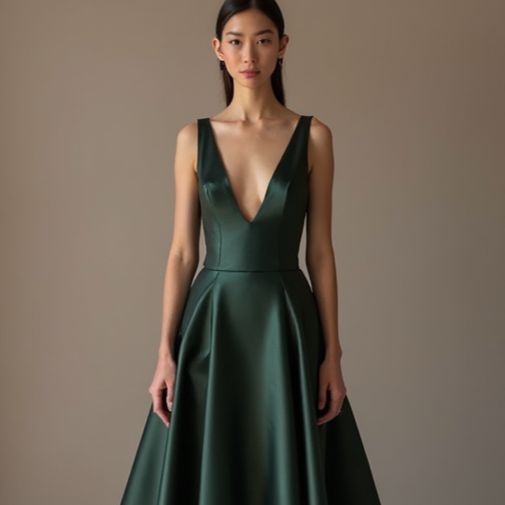 Flattering Green Evening Dress & Prom Gown with Ruched Fabric for a Sculpted Fit green New Satin