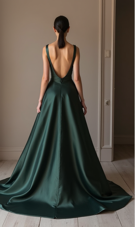 Flattering Green Evening Dress & Prom Gown with Ruched Fabric for a Sculpted Fit green New Satin