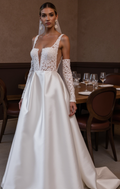 Beautiful A-Line Wedding Dress with Beaded Details for Extra Sparkle backless embroidery New Satin