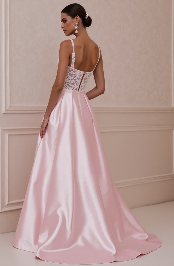 A-Line Bridal Gown with a Romantic Illusion Neckline backless embroidery New Satin