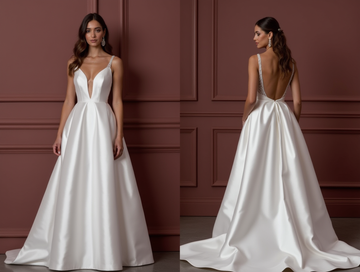 A-Line Wedding Dress with a Long Lace Train for a Dramatic Look backless embroidery New Satin