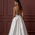 A-Line Wedding Dress with a Long Lace Train for a Dramatic Look backless embroidery New Satin