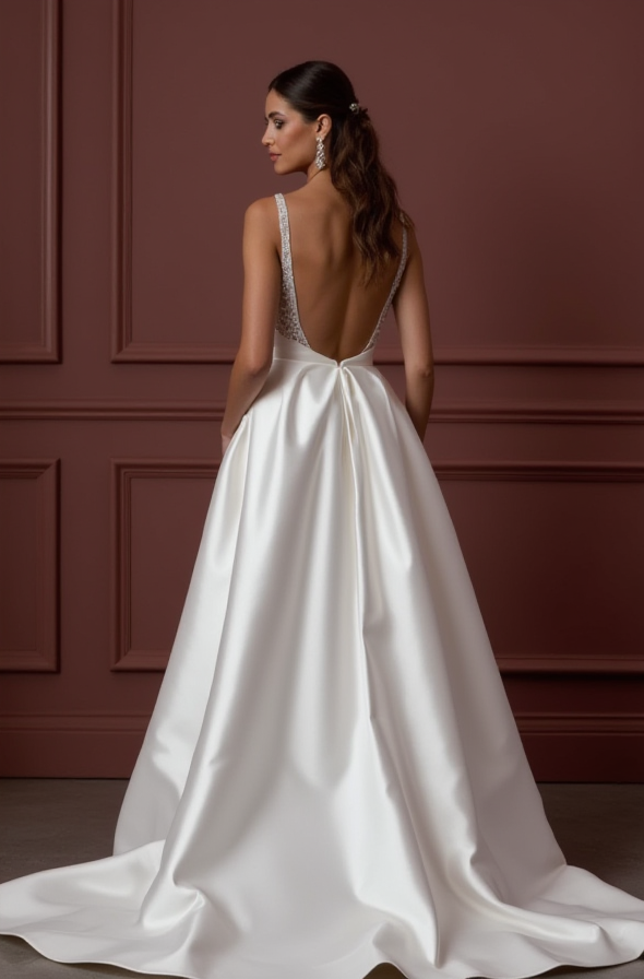 Princess Wedding Gown with a Long Train for a Stunning Entrance New Satin