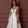 A-Line Wedding Dress with a Long Lace Train for a Dramatic Look backless embroidery New Satin