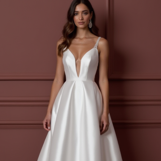 A-Line Wedding Dress with a Long Lace Train for a Dramatic Look backless embroidery New Satin