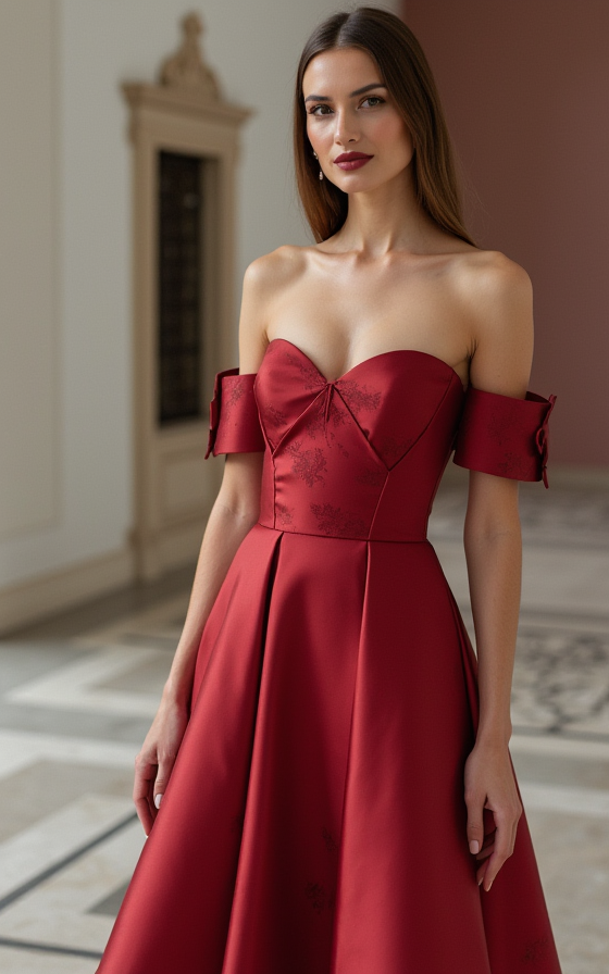 Trendy Red Evening Dress & Prom Dress with Tiered Ruffles and Sparkle Details New red Satin