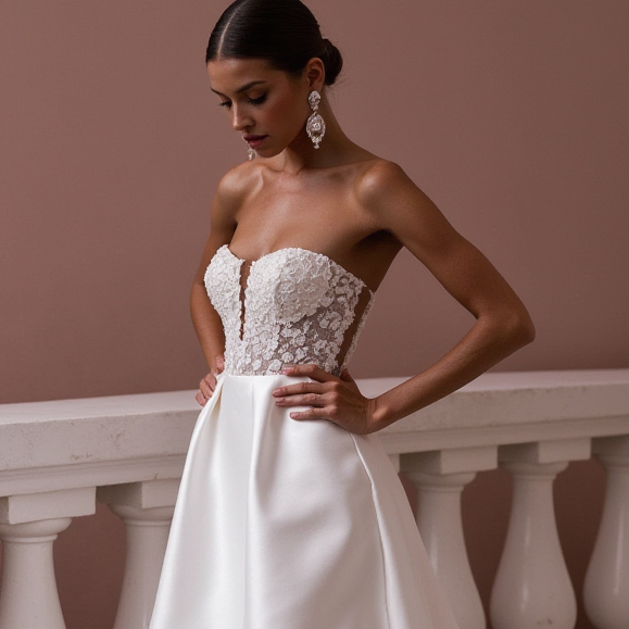 A-Line Wedding Dress with Soft Tulle Layers for a Dreamy Effect backless embroidery New Satin