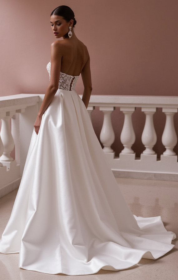 A-Line Wedding Dress with Soft Tulle Layers for a Dreamy Effect backless embroidery New Satin