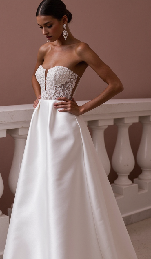 A-Line Wedding Dress with Soft Tulle Layers for a Dreamy Effect backless embroidery New Satin