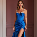 Elegant Evening Dress and Prom Gown with Ruching for a Flattering Fit backless New Satin