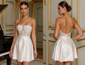 Stunning Short Wedding Dress and Mini Dress with a Satin Finish for a Luxurious Look backless embroidery mesh New Satin Short Wedding Dress silk