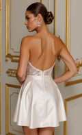 Stunning Short Wedding Dress and Mini Dress with a Satin Finish for a Luxurious Look backless embroidery mesh New Satin Short Wedding Dress silk