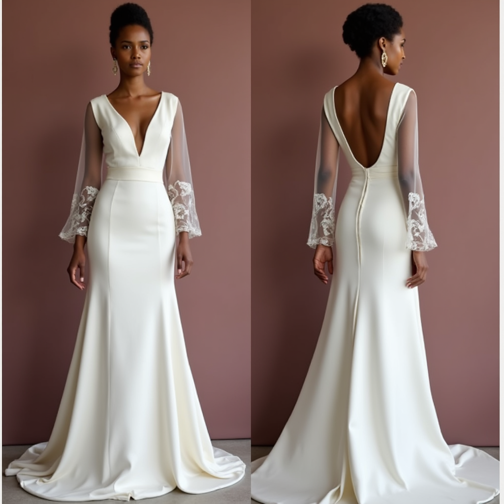 Classic A-Line Wedding Gown with a Satin Finish for a Luxurious Look backless embroidery mesh New Satin