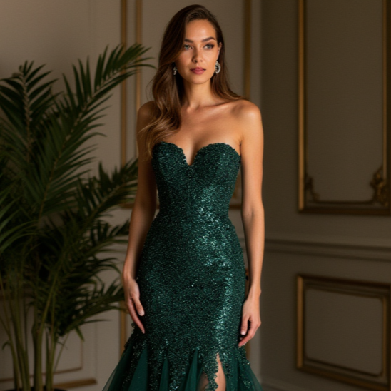 Stunning Evening Dress and Prom Dress with a Plunging Neckline for a B