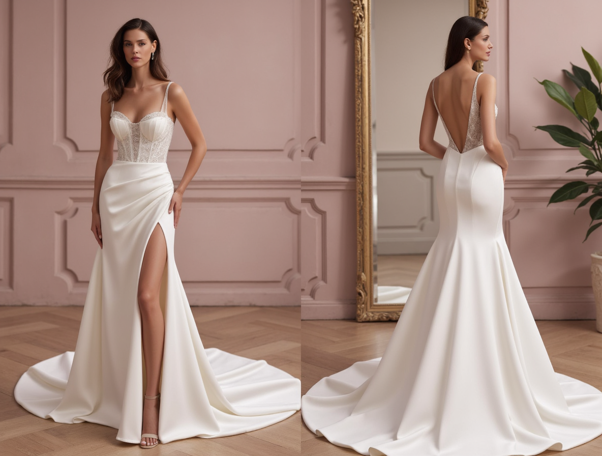 Elegant A-Line Bridal Gown with a Sheer Bodice for a Modern Twist backless embroidery mesh New Satin