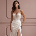 Elegant A-Line Bridal Gown with a Sheer Bodice for a Modern Twist backless embroidery mesh New Satin