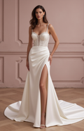 Elegant A-Line Bridal Gown with a Sheer Bodice for a Modern Twist backless embroidery mesh New Satin
