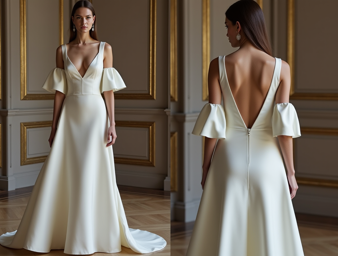 A-Line White Wedding Dress with a High-Neck Design for a Chic Look backless New Satin white