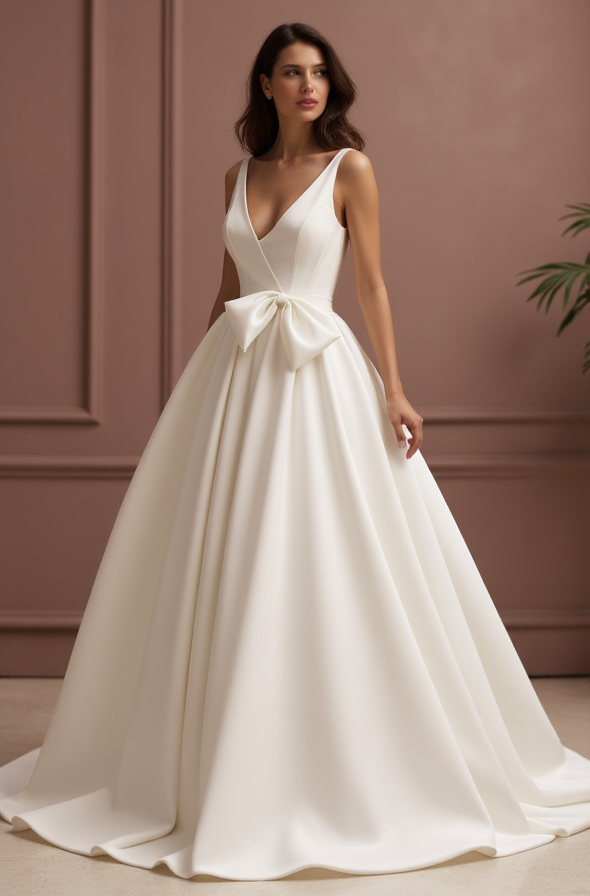 Elegant Princess Wedding Dress with a Lace Bodice for a Romantic Touch New Satin