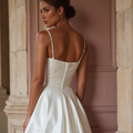 Chic Mini Short Wedding Dress with a Wrap Silhouette for a Flattering Fit backless New Satin Short Wedding Dress silk